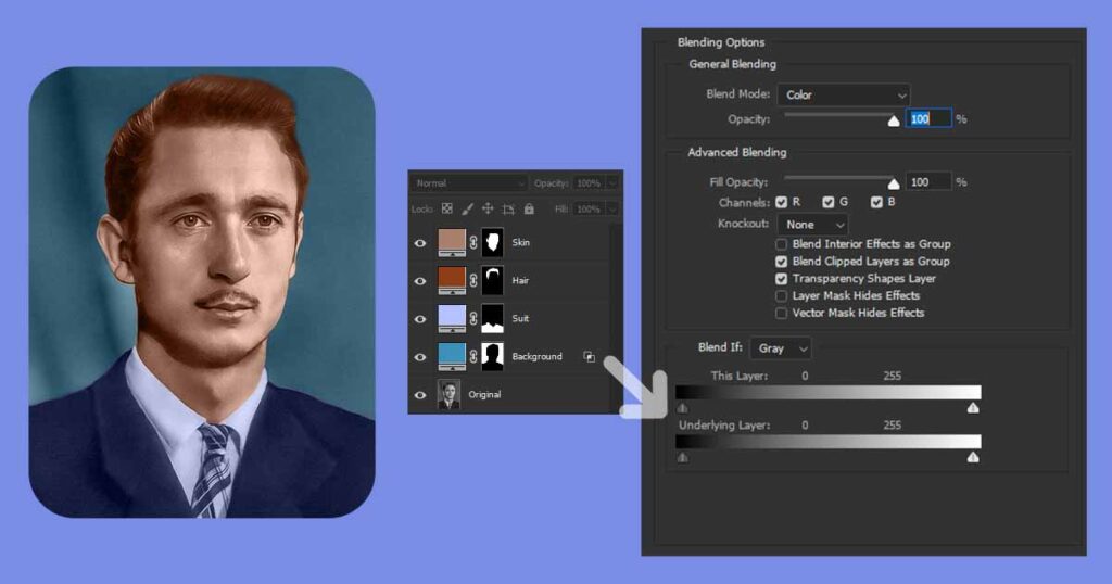 Blending Options For Colorization of Old Photos in Photoshop