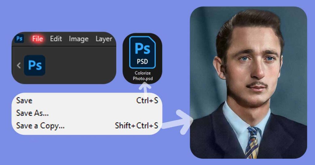 How To Save Colorized Photo as Jpg, PNG and PSD