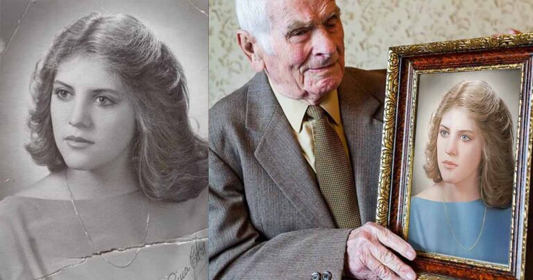 Old Man Holds Restored and Colorized Photo